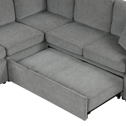84" Sectional Sofa Convertible Pull-Out USB Gray