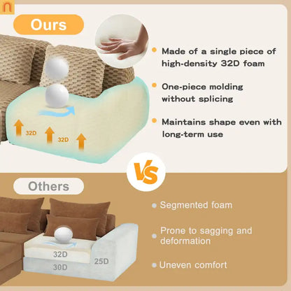 Sectional Sofa L-Shape Flannelette Light Camel 3 Seat with Ottoman