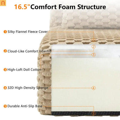 Sectional Sofa L-Shape Flannelette Light Camel 3 Seat with Ottoman