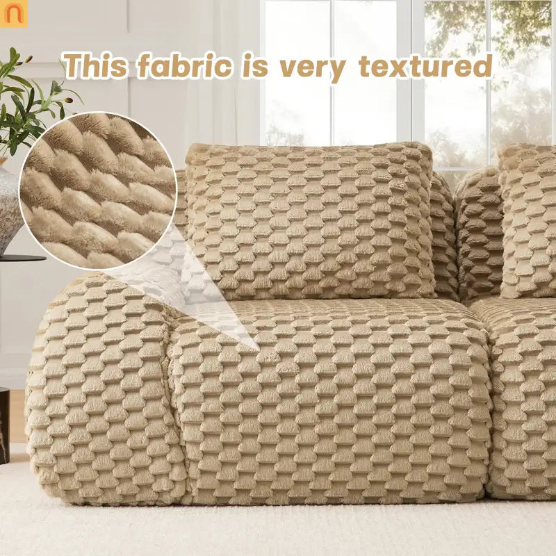 Sectional Sofa L-Shape Flannelette Light Camel 3 Seat with Ottoman