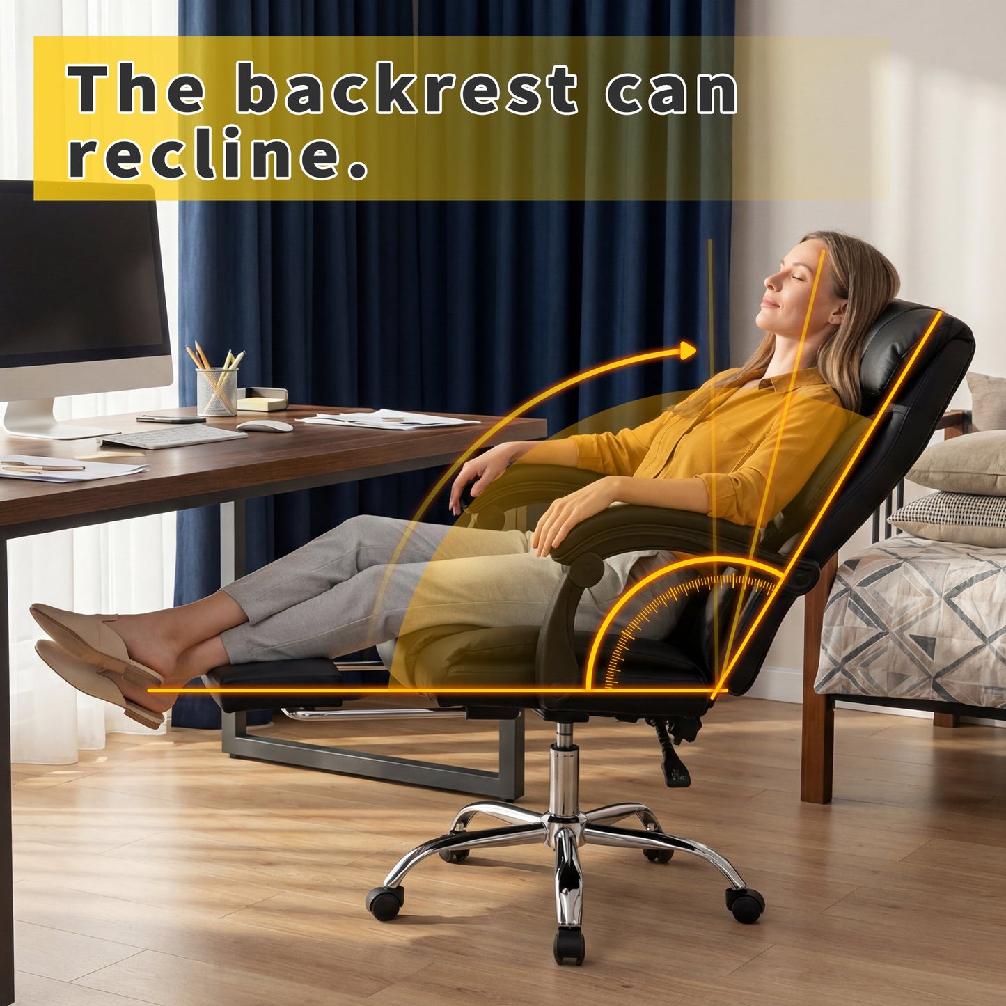 Executive Office Chair with Foot Rest, Adjustable Height High Back Reclining ...