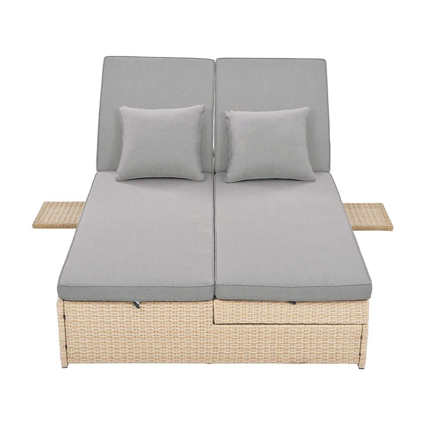 Outdoor Double Sunbed, Wicker Rattan Patio Reclining Chairs with Adjustable