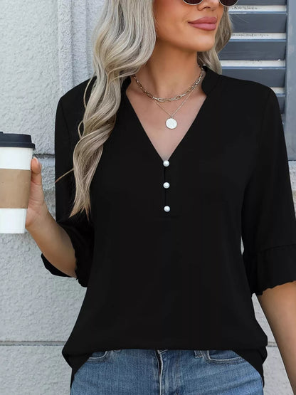 Full Size Notched Flounce Sleeve Blouse Plus Size
