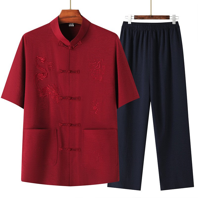 Traditional Chinese Knot Buttons Solid-color Design Trousers