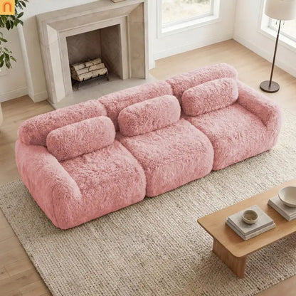 Sectional Sofa Modular Plush Pink 3 Seat Non-Slip 114 In