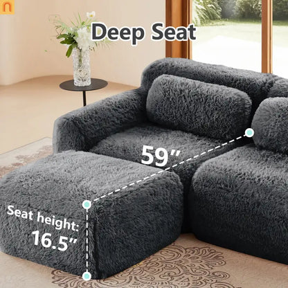 Sectional Sofa Modular Plush Dark Gray 3 Seat Non-Slip 114 In