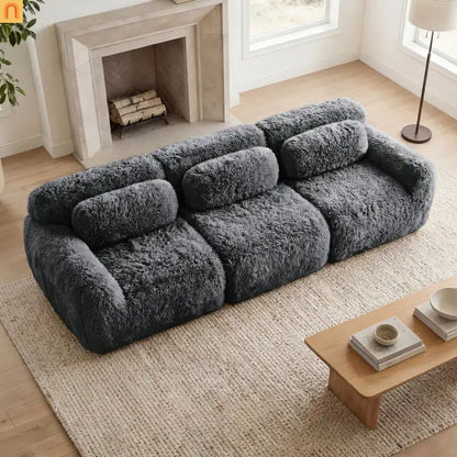 Sectional Sofa Modular Plush Dark Gray 3 Seat Non-Slip 114 In