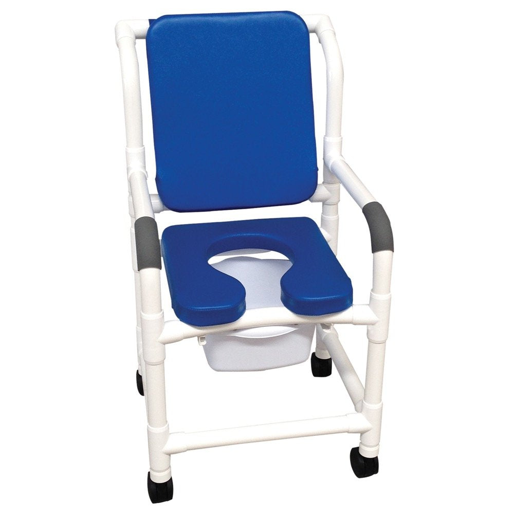MJM International 118-3TW-SSDE-CBP-SQ-PAIL-BLK Shower Chair Deluxe Elongated Open Front Soft Seat, Cushioned Padded Back, 10 Qt Slide Out Commode Pail, 300 lbs Capacity