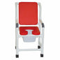 MJM International 118-3TW-SSDE-CBP-SQ-PAIL-BLK Shower Chair Deluxe Elongated Open Front Soft Seat, Cushioned Padded Back, 10 Qt Slide Out Commode Pail, 300 lbs Capacity