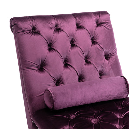 Velvet Chaise Lounge Indoor, Button-Tufted with Pillow, Purple, Bedroom