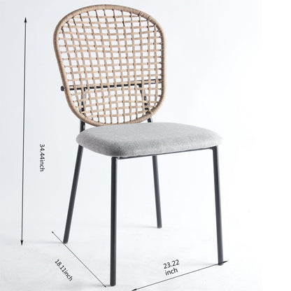 Dining Chair Sennit Style Black Metal Frame Natural Fiber Seat Set of 4