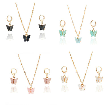 Color Acrylic Butterfly Earrings And Necklace Set