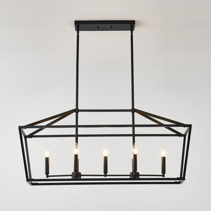 Chandelier Industrial Linear 5-Light Matte Black Metal Pendant 39 In