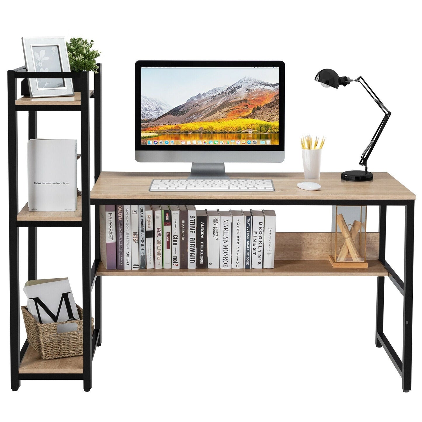 59-Inch Computer Desk Home Office Workstation 4-Tier Storage Shelves