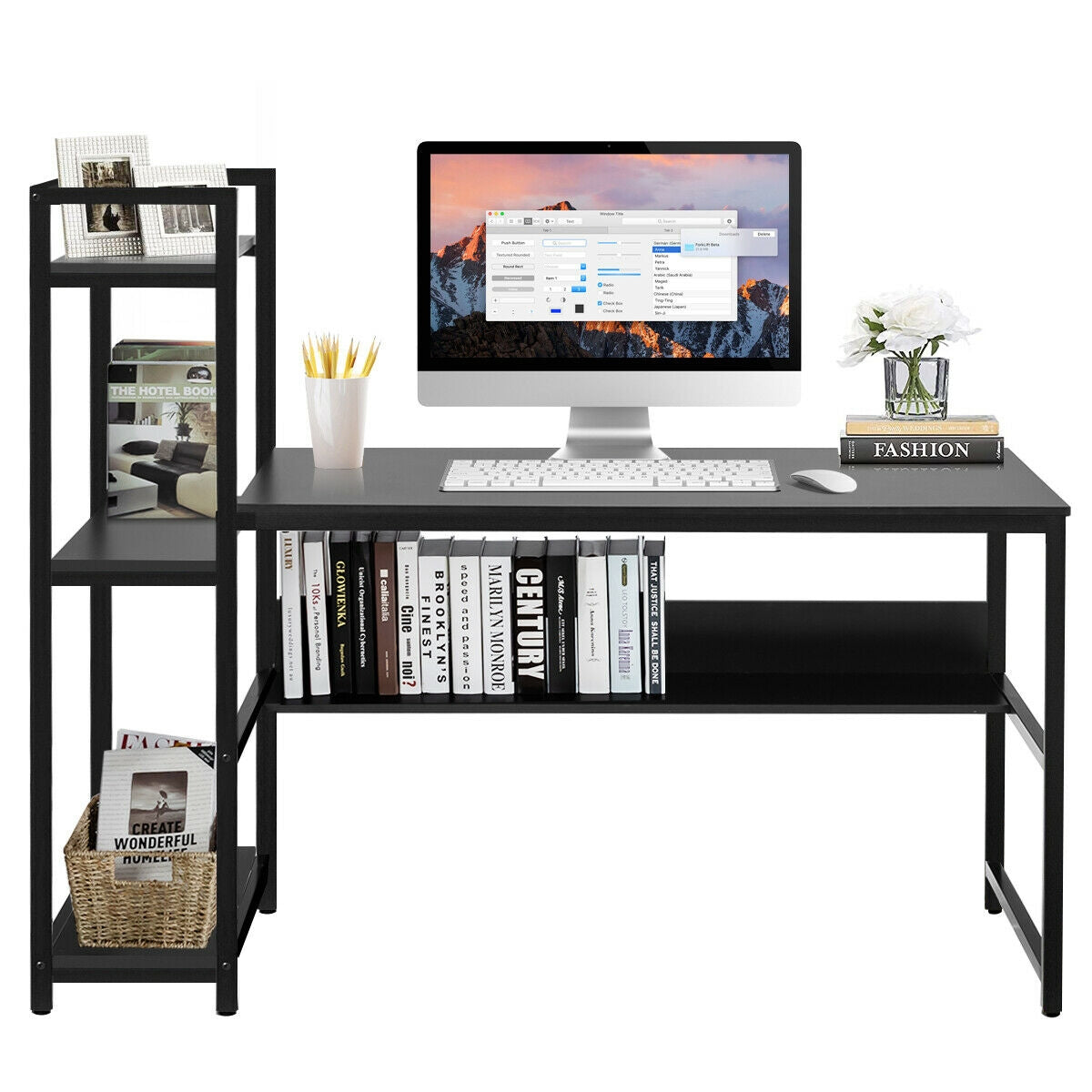 59-Inch Computer Desk Home Office Workstation 4-Tier Storage Shelves