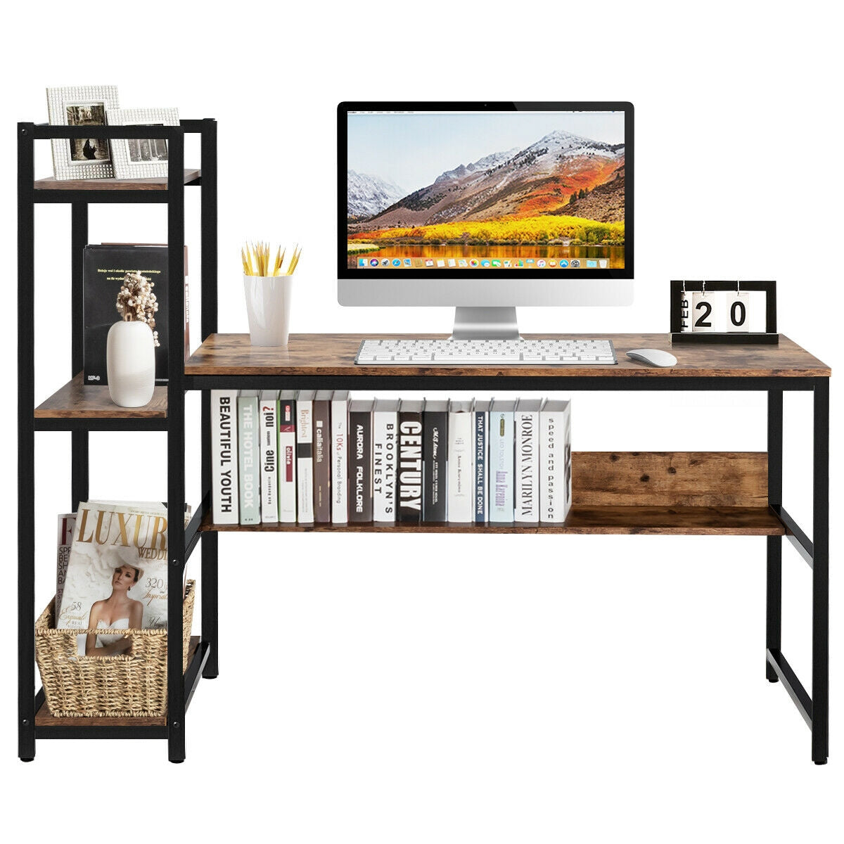 59-Inch Computer Desk Home Office Workstation 4-Tier Storage Shelves