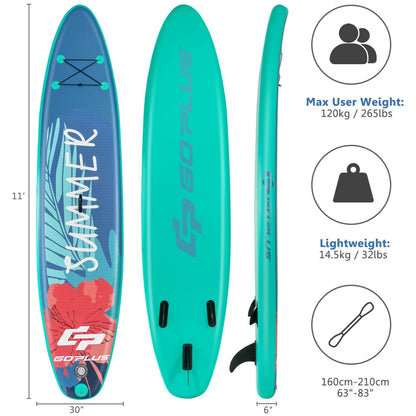 10 Feet Inflatable Stand Up Paddle Board with Backpack Leash Aluminum Paddle