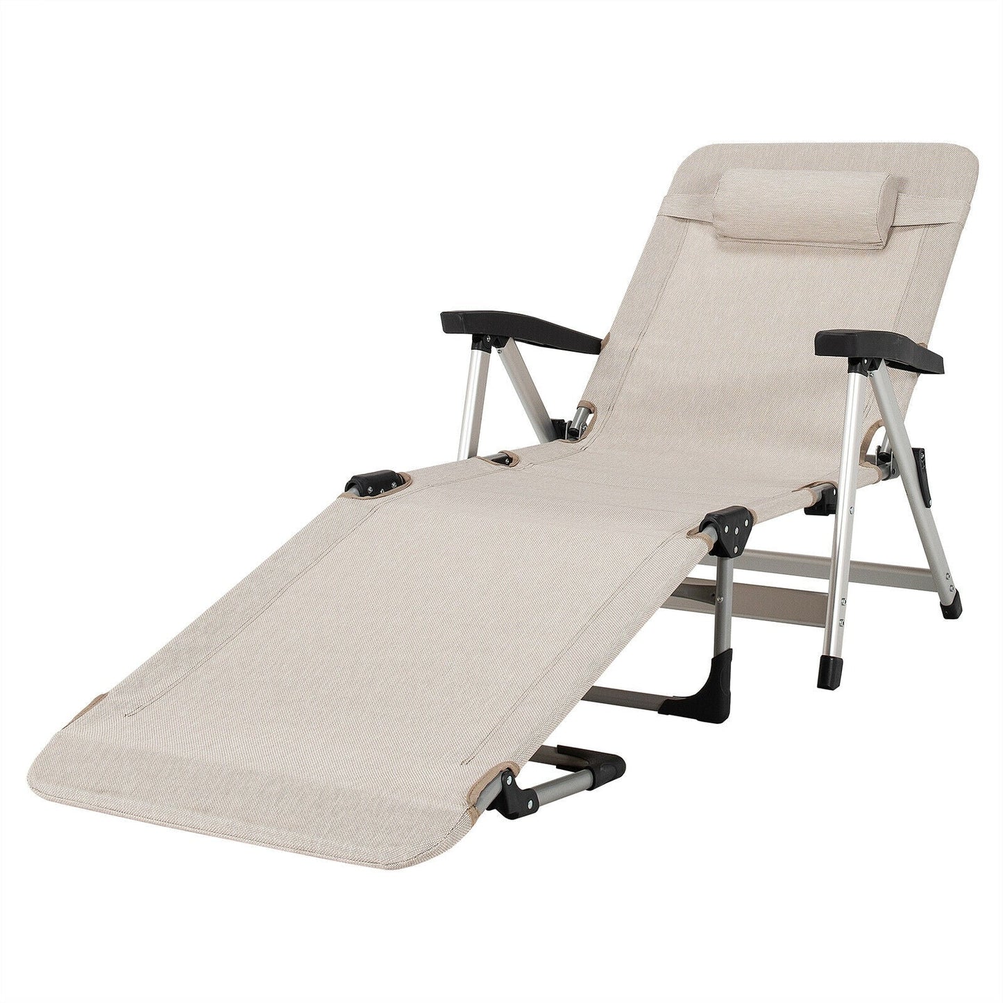 Beach Folding Chaise Lounge Recliner with 7 Adjustable Position