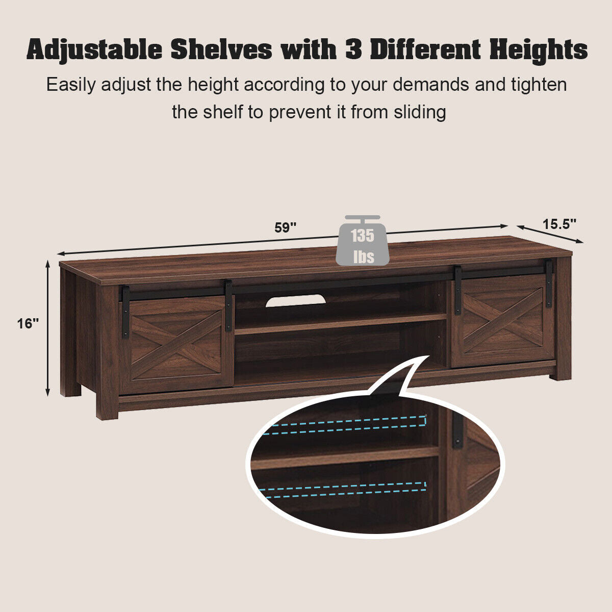 65 Inch Flat Sliding Barn Door TV Stand