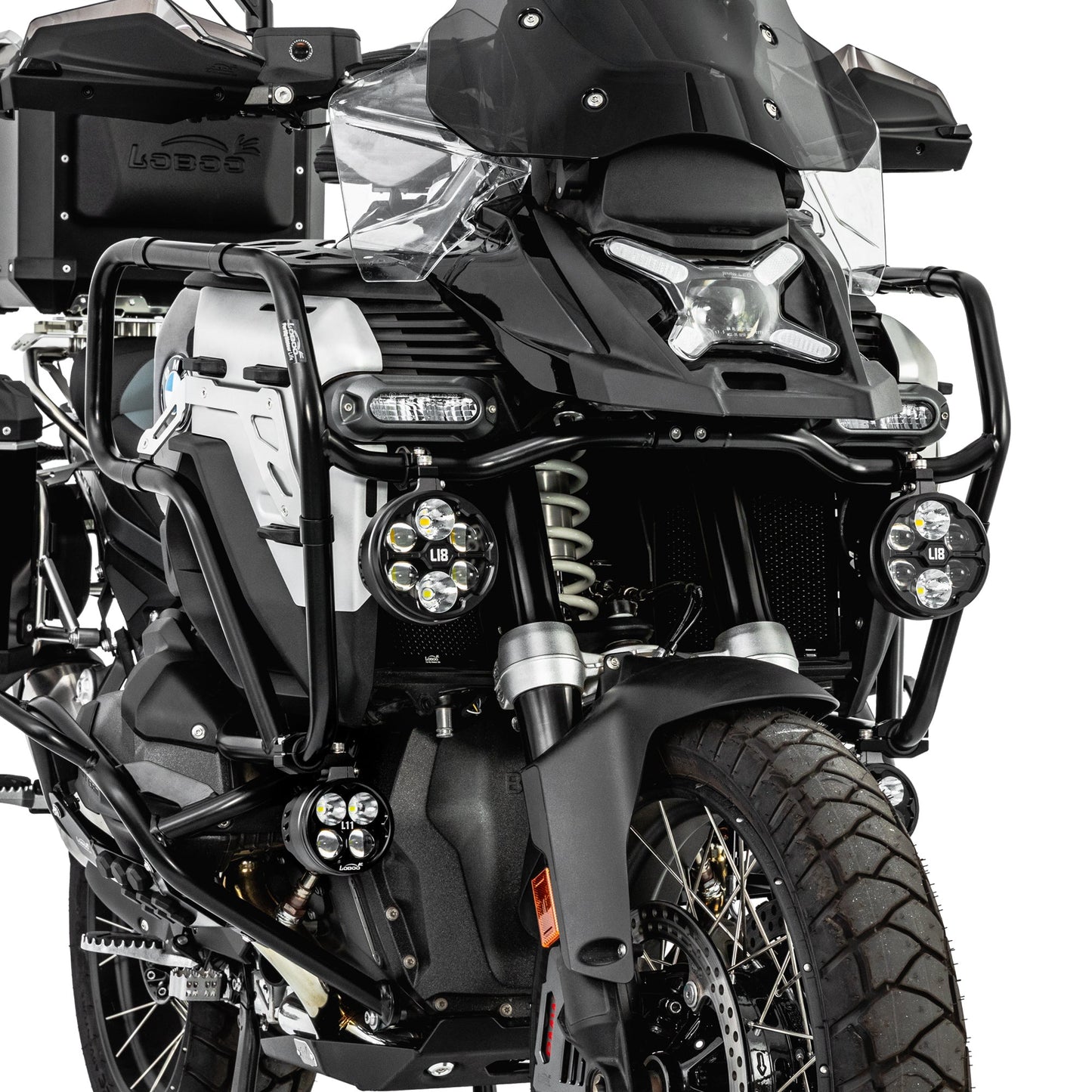 LOBOO Upper Crash Bar for BMW R1300GS Adventure (2024-on) – 304 Stainless Steel, Multi-Point Support, Silver / Black Finish