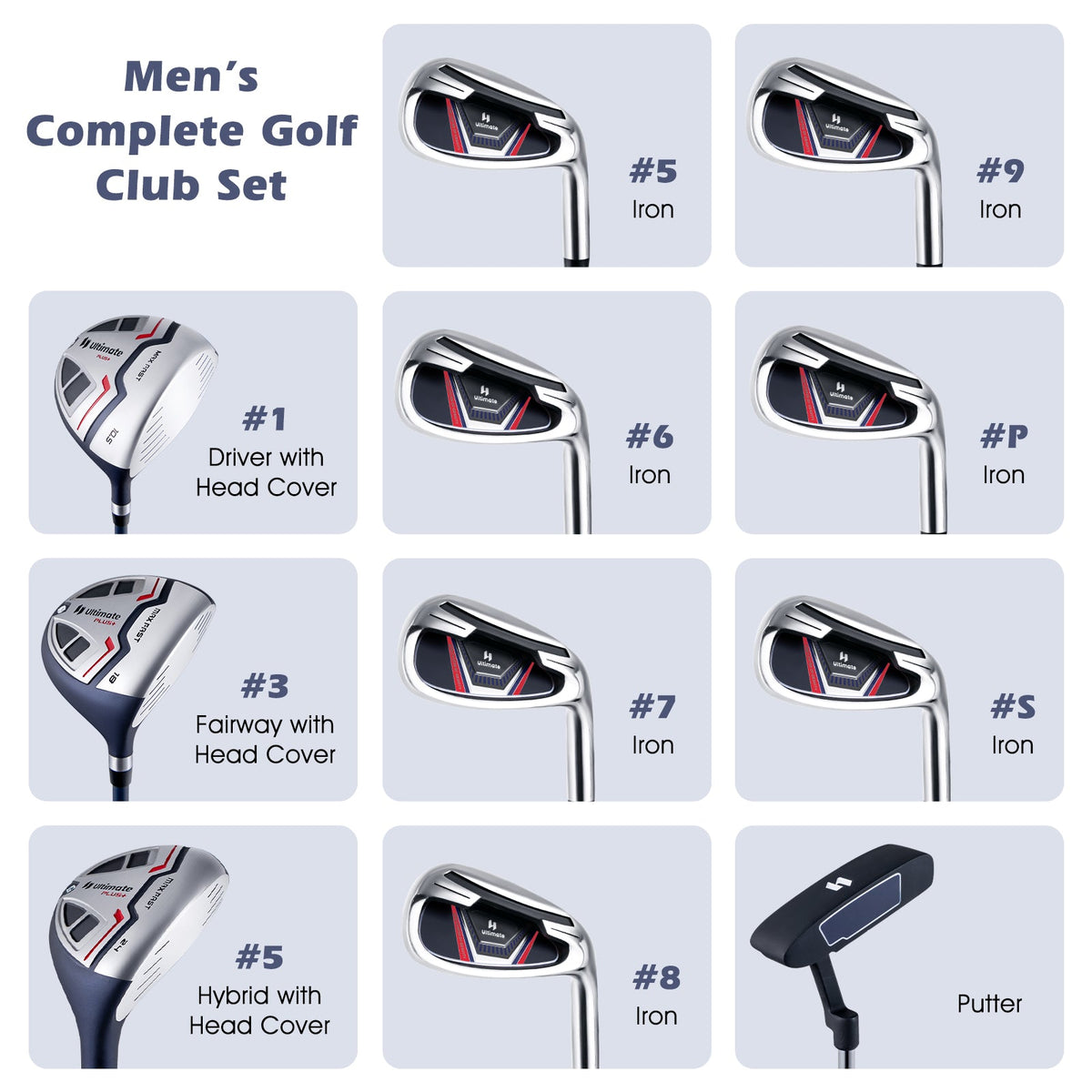 11 Pieces Complete Golf Club Package Set
