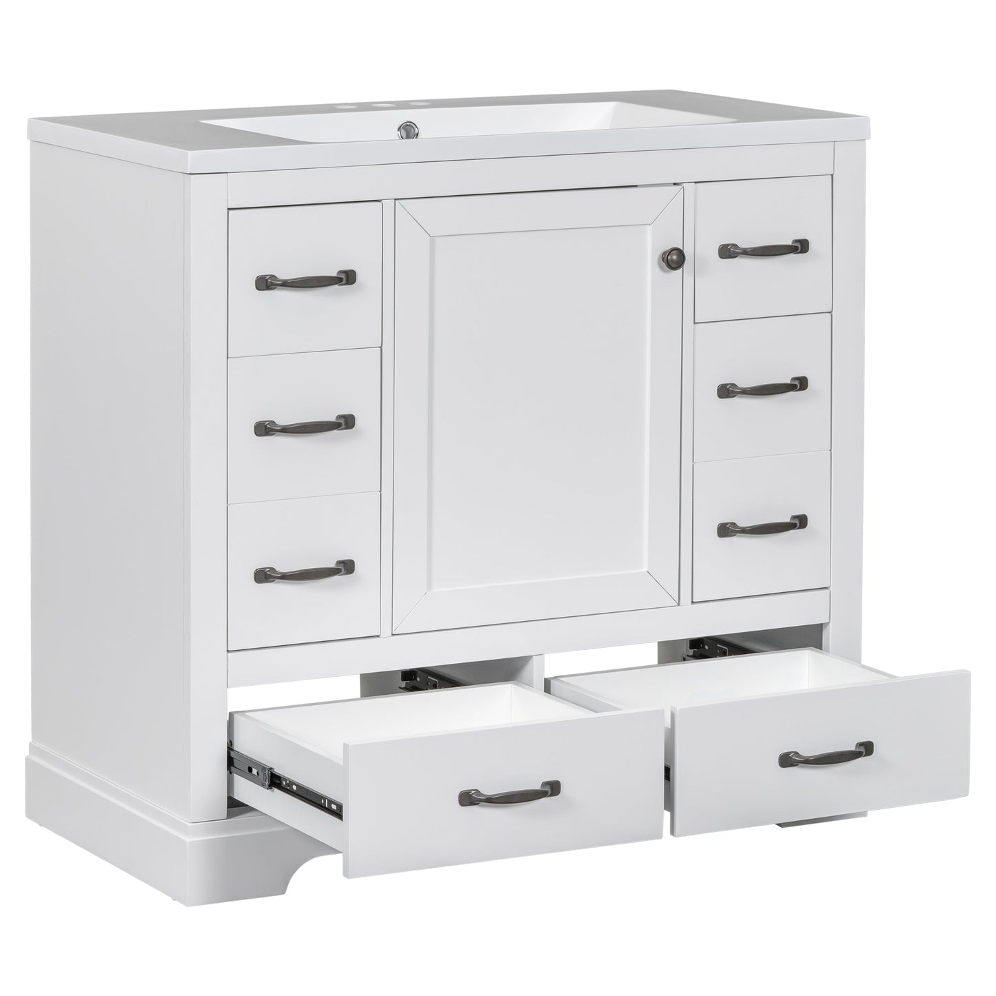 36' Bathroom Vanity with Sink Combo, Six Drawers, Multi-Functional Drawer Div...