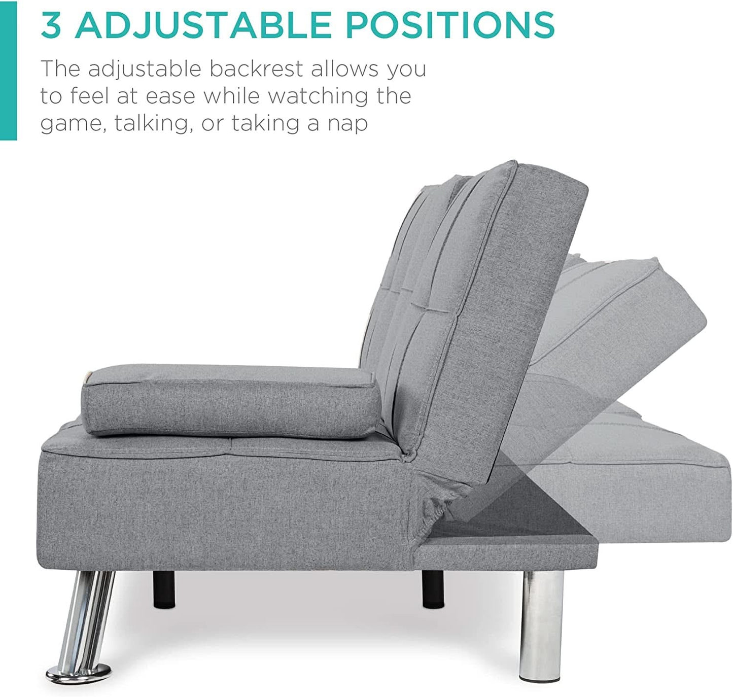 Gray Linen Modern Folding Futon Sofa Bed With Armrests