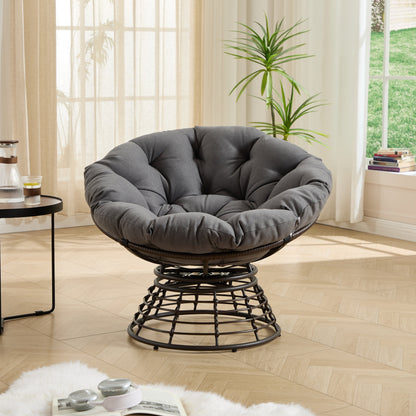 Comfortable Ergonomic Wicker Papasan Chair, 360° Swivel Indoor Outdoor Rattan