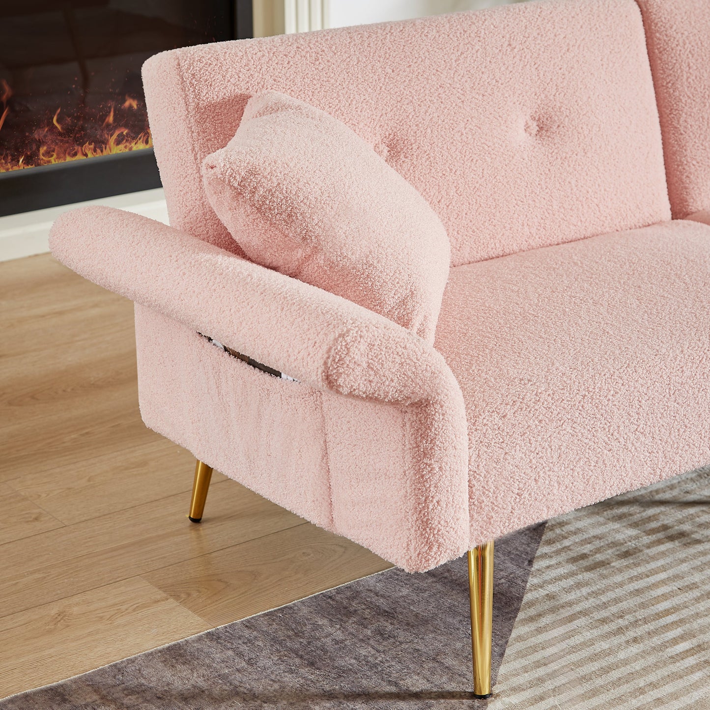 Loveseat Futon Teddy Fabric Pink Convertible 4-Angle Adjustable