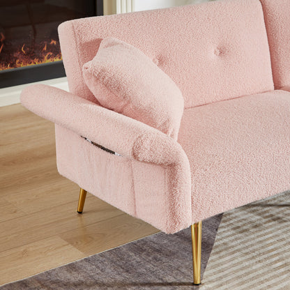 Loveseat Futon Teddy Fabric Pink Convertible 4-Angle Adjustable