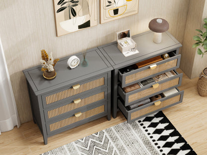 3-Drawer Cabinet - Natural Rattan - Suitable for Bedroom, Living Room, or Study