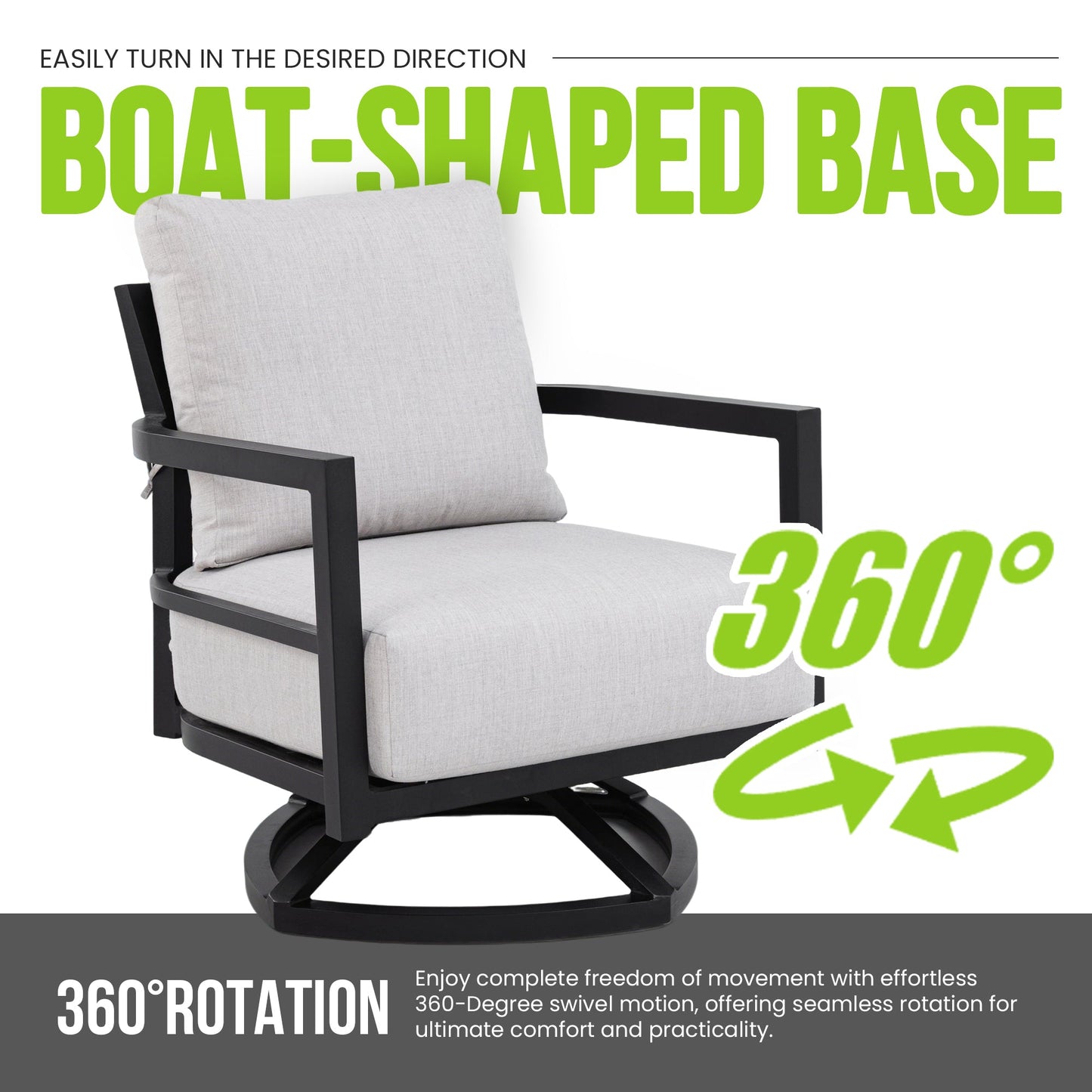 Outdoor Swivel Lounge Chair Aluminum Ember Black 360 Degree Modern
