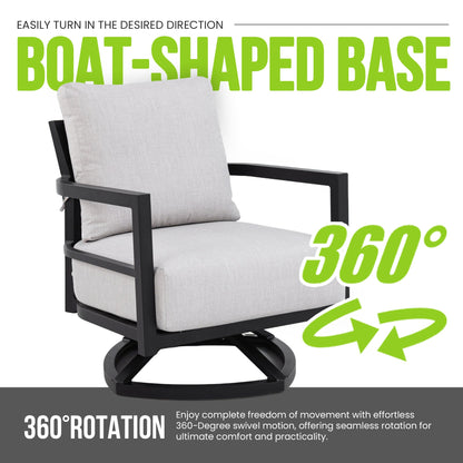 Outdoor Swivel Lounge Chair Aluminum Ember Black 360 Degree Modern