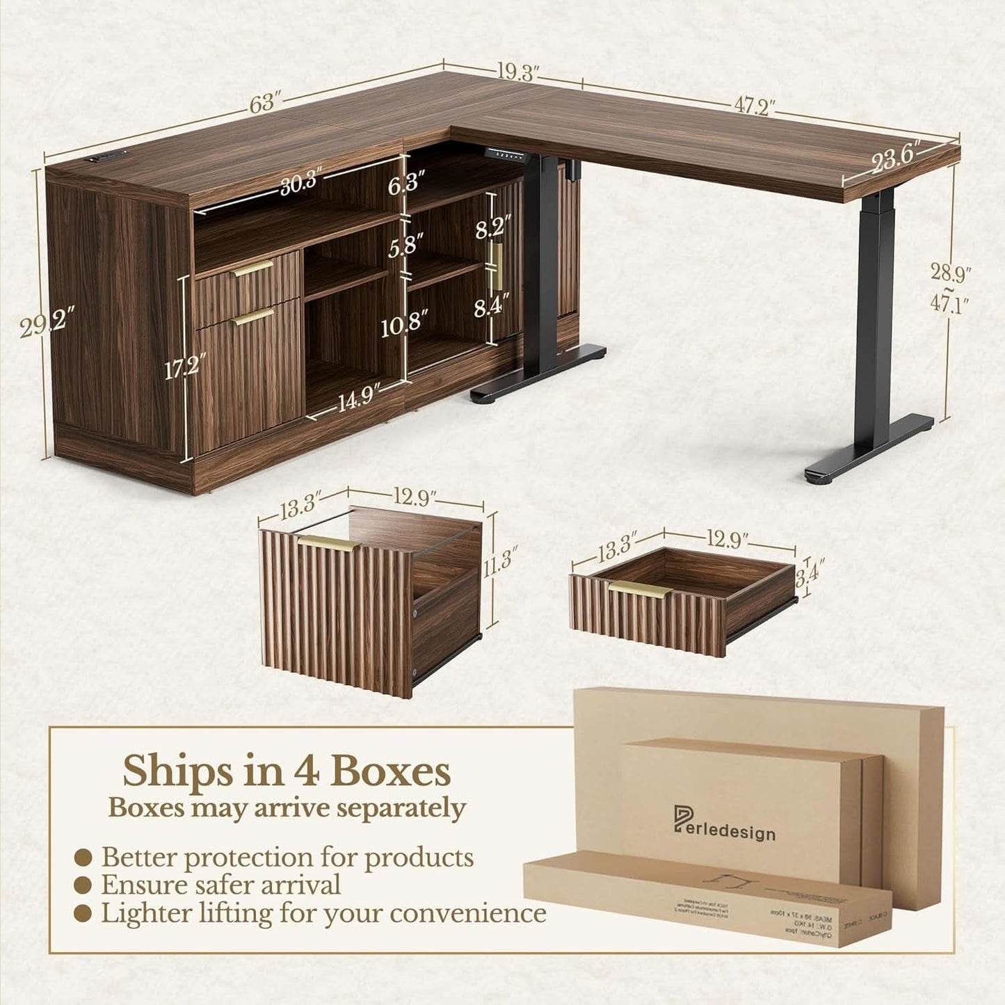 Electric Height Adjustable Desk 48 Inches Bookcase