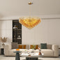 Tiered Smoke Glass Chandelier | 14-Light Round or 12-Light Rectangular, Brushed Black or Gold Metal Frame — 37" or 54", Dimmable