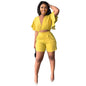 Ruffled Cropped V Neck Top Casual Shorts Summer Two-Piece Set