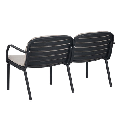 Outdoor Chat Set Polypropylene Black Beige Cushion 3 Piece Loveseat