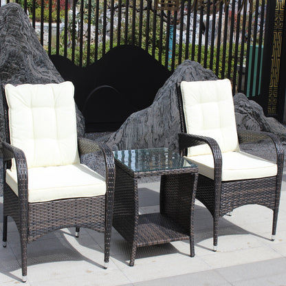 Outdoor Conversation Set PE Rattan Steel Brown Beige Cushion 3 Piece