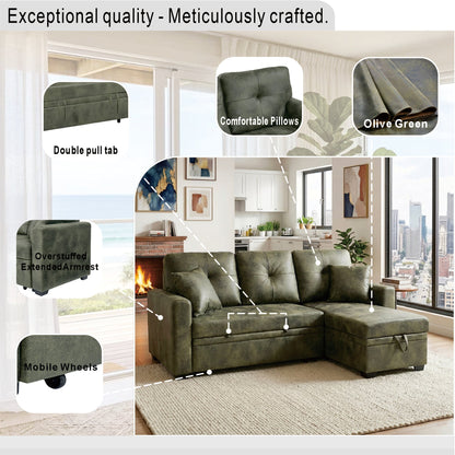 Sectional Sofa L-Shape Olive Green Sleeper 71