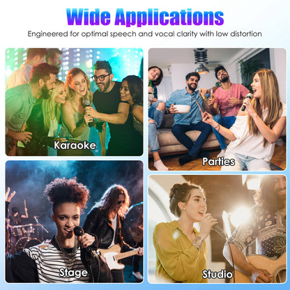 2.4G UHF Wireless Microphones | Metal Handheld Mics with RGB Light & 164FT Range