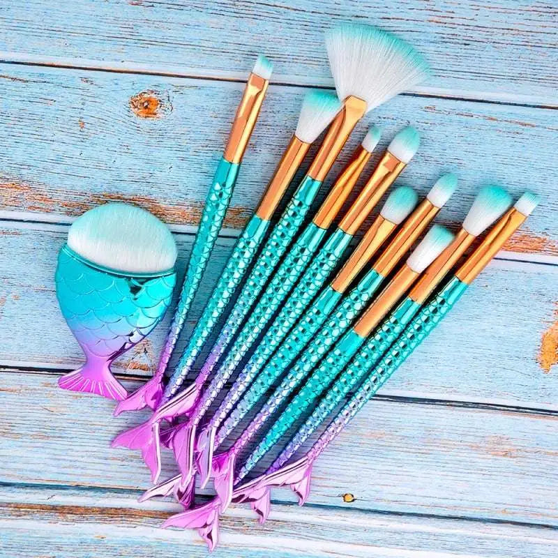 11pcs Mermaid Makeup Brushes Kit with Palette