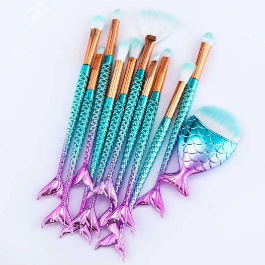 11pcs Mermaid Makeup Brushes Kit with Palette