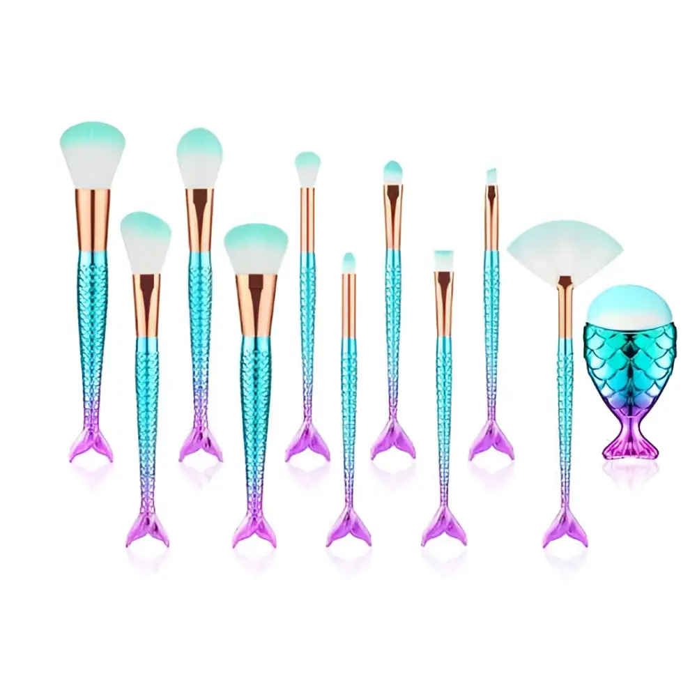 11pcs Mermaid Makeup Brushes Kit with Palette