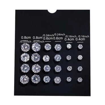12-Pairs: Crystal Zircon Earrings Set