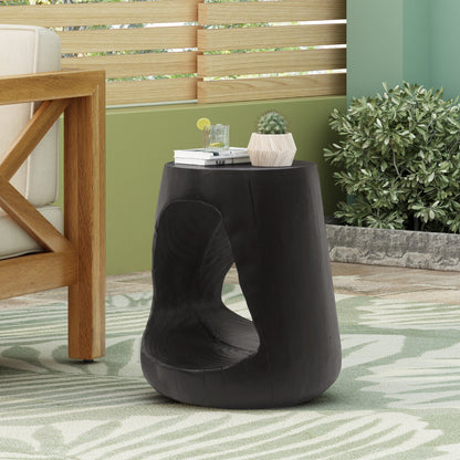 MGO Hollow Side Table, Wood-like Texture, Black, Durable Weather Resistant