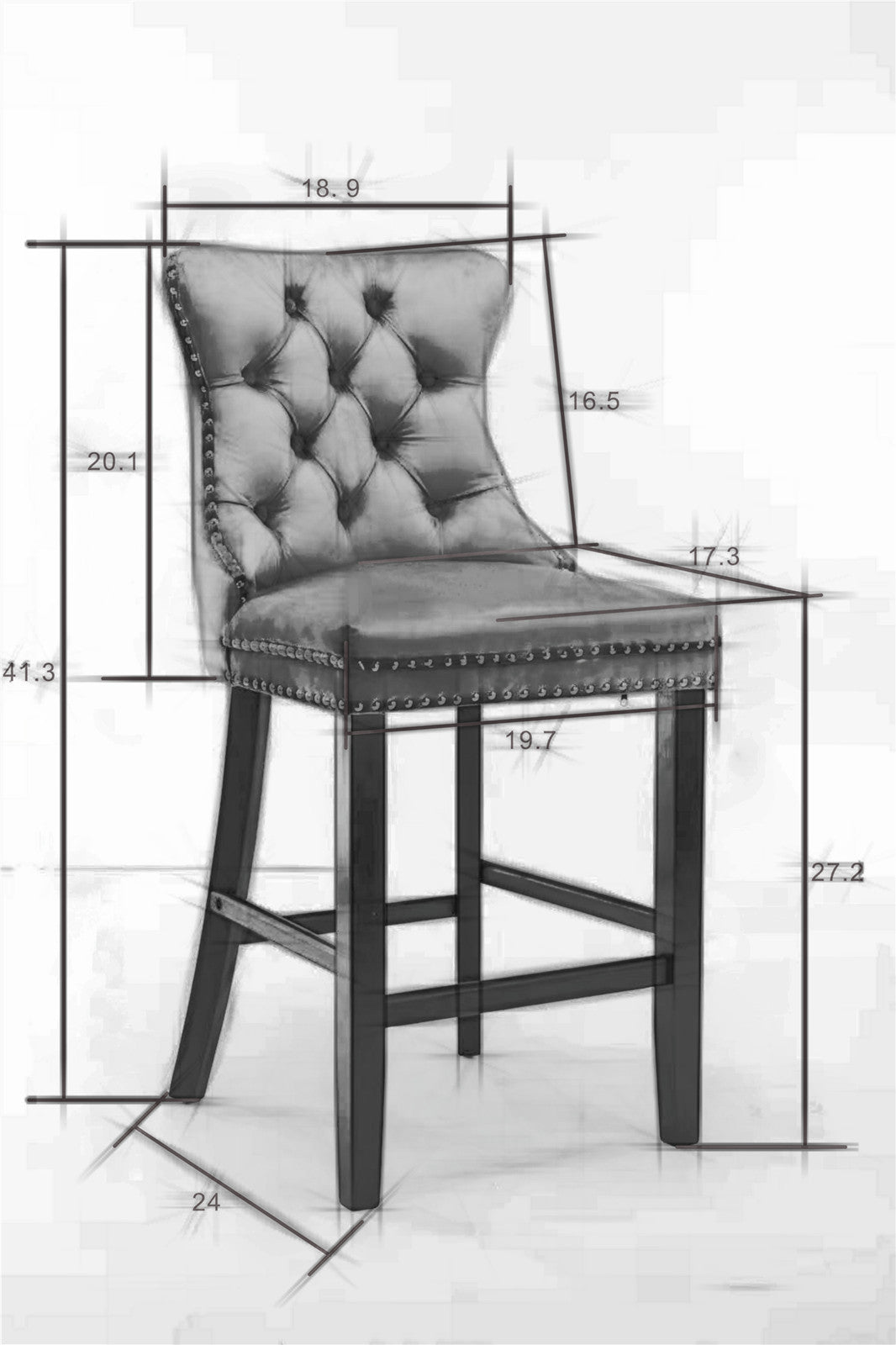 Contemporary Velvet Upholstered Barstools Button Tufted with Wood Legs, Set of 2, Black