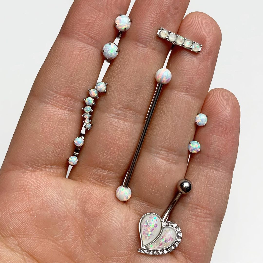 16G 1/4 White Faux Opal Quad Cartilage Tragus Earring