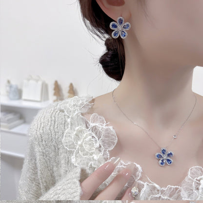 Blue or Pink Floral Copper Necklace and Earring Set