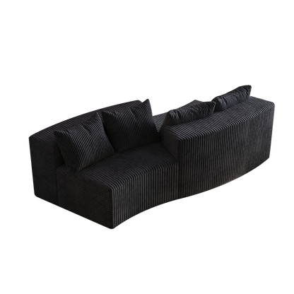 Sectional Sofa Curved Corduroy Black 2 Seat Modular No Assembly