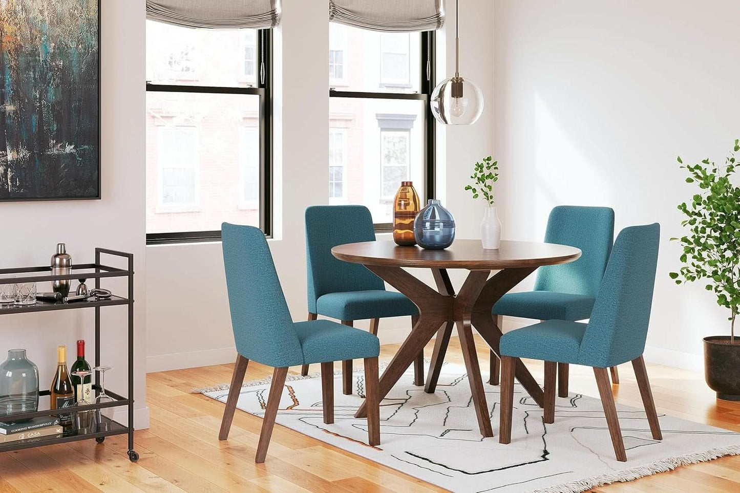 Upholstered Side Chair Set Blue And Brown Foam Cushioned